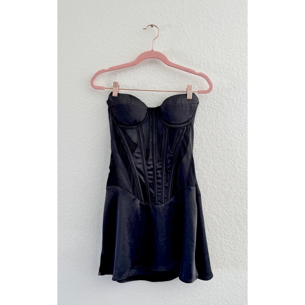 Heiress Beverly Hills Corset Mini Dress Satin‎ Mesh Black Strapless Small